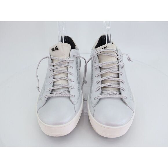 P448 John T Grey Leather Gray Silver Croc Embossed Low Top Sneakers Size 42 11 - Picture 4 of 12